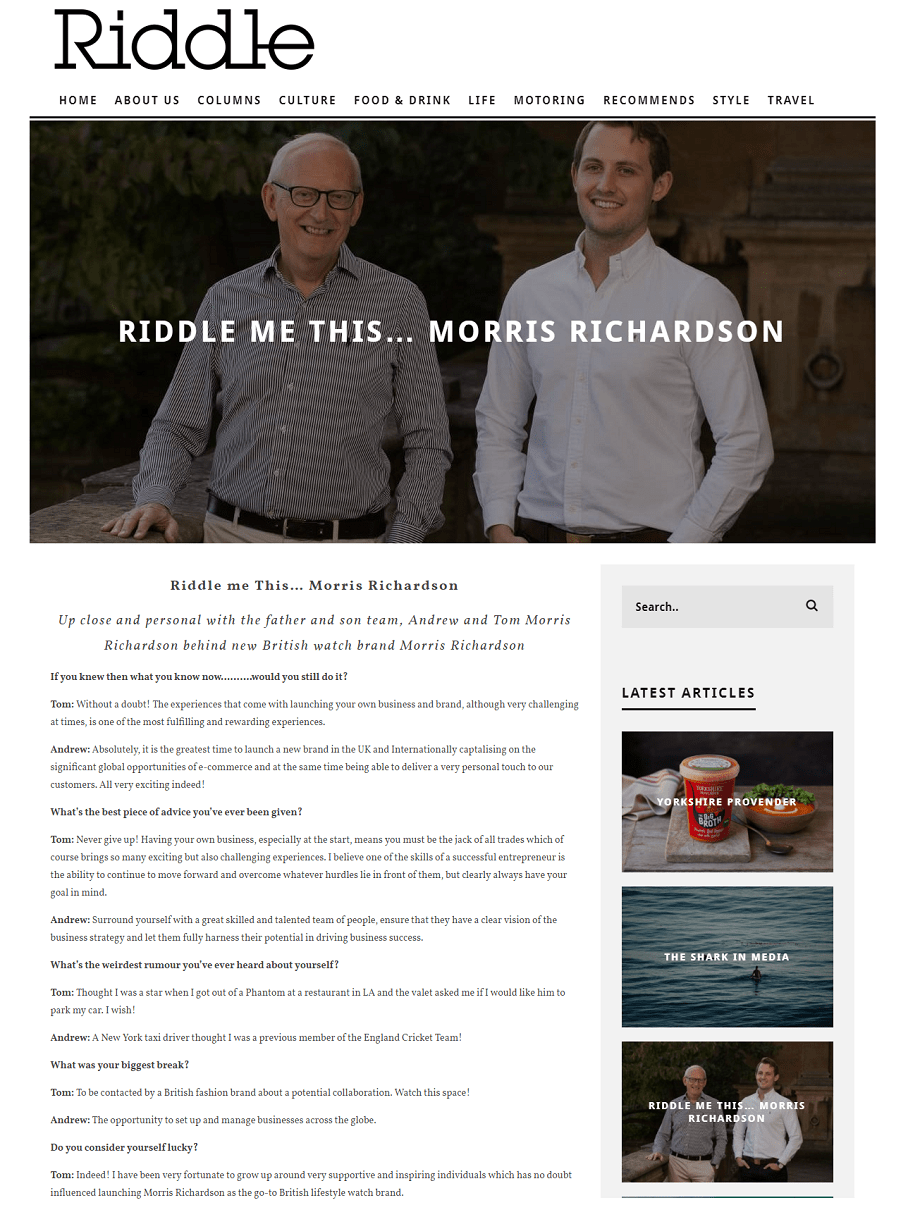 Morris Richardson Founders Feature in Riddle Magazine Online
